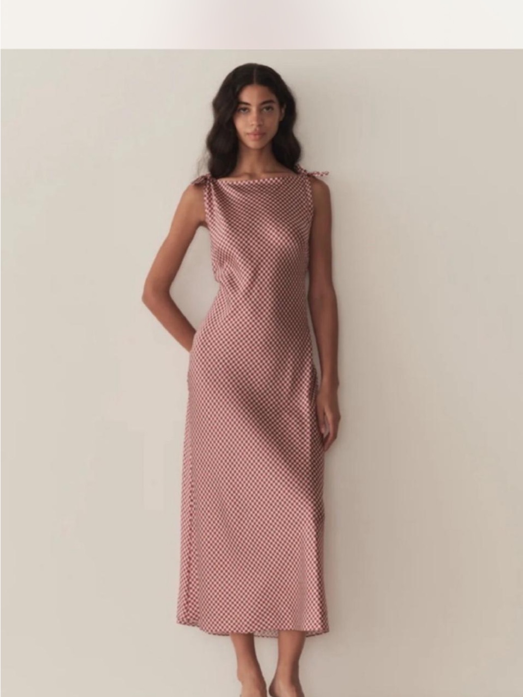 Caroline Constas Red Gingham Pattern Tie-Shoulder Maxi Dress Nwt Small